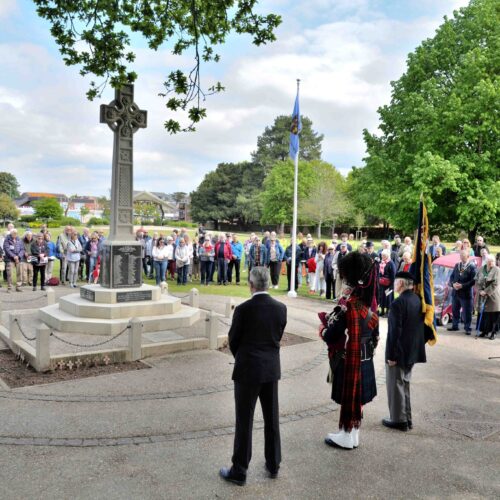 New Milton residents assemble around the War Memorial to remember VE80